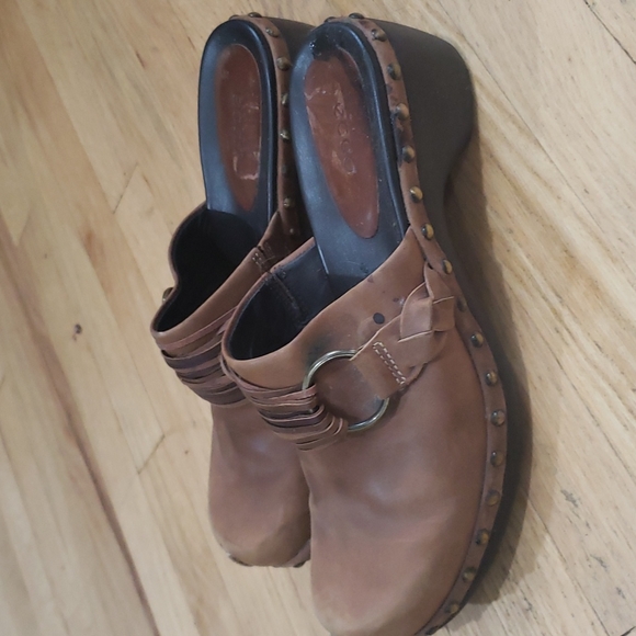 Ecco Cognac Brown Leather Gold Stud Slip On Clogs EU 40 - Picture 4 of 7